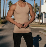 WIAOFELLAS  -  Summer Knitted Men's H-shaped Slim Fit Vertical Stripe Tank Top Fitness Training Breathable Sleeveless Fashion New Style