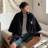 WIAOFELLAS  -  Summer New Turn-down Collar Fashion Half Sleeve Shirt Man High Street Casual Loose Button Cardigan Pockets Y2K Solid Color Tops