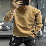 Wiaofellas  -  Stylish Solid Color Letter Embroidery Korean T-Shirt Men's Clothing Autumn New Oversized Casual Pullovers Loose Tee Shirt