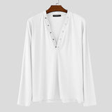 WIAOFELLAS  -  Men T Shirt Solid Color V Neck Long Sleeve Knitted Male Tee Tops Streetwear Fashion Casual Men Clothing Camisetas S-3XL