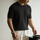Wiaofellas  -  Summer Men's Ribbed Knit Polo Shirt Light Luxury Short Sleeve Lapel Collar Slim Fit Business Casual Polos Breathable Soft Tops