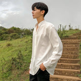 Wiaofellas Top Autumn Korean Loose V-Neck Long Sleeve Shirts Men's Korean Fashion Pullover Blouse For Male New Tops 2Y2118