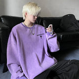 Wiaofellas  -  Men's Crewneck Baggy Sweatshirts Letter Print Long Sleeve Pullover Casual Vintage Tops Hip Hop Streetwear