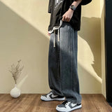 WIAOFELLAS  -  Neutral Simple Solid Long Jeans Men Korean Style Fashion High Street Loose Casual Jean Pants Male Daliy All-match Trousers