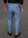 Wiaofellas  -  SS Men's Italian Neapolitan Suit Trousers,Woven Double Pleat Pocket Button High Waist Straight Leg Business Casual Pants