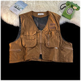 WIAOFELLAS  -  American Outdoor Multi-function Short Vest Jacket Basic Commuting Versatile Vest Cityboy Workwear Waistcoat Aesthetic Urban Chic