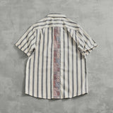 WIAOFELLAS  -  Vintage fashion striped short-sleeved shirt men's top Vintage loom cotton patchwork fabric summer cargo shirt