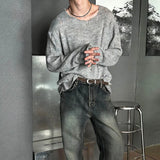 WIAOFELLAS  -  Men's Solid Color Ripped Long-Sleeved T-Shirt American Retro Fashion Trend High Street Loose Casual Breathable Niche Men's Tops