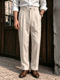 Wiaofellas  -  SS Men's Italian Neapolitan Linen Suit Pants, Solid Color Button High Waist Business Casual Trousers for Daily Fashion Wear