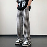 Wiaofellas Summer Thin Casual Pants Men Fashion Oversized Ice Silk Pants Men Streetwear Loose Plaid Pants Mens Trousers Large Sizes M-5XL