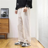 Wiaofellas  -  Men's Casual Pants Spring Autumn Warm Straight Corduroy Fleece Solid Pants Loose Classic Sweatpants Male Solid Loose Trousers