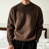 Wiaofellas  -  Man's Lazy Knitwear Sweater Autumn Winter Korean Fashion Ribbed Texture Long Sleeve Loose Crewneck Knitted Pullover Sweaters Man