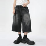 Wiaofellas  -  Korean Style Design Male Jeans Calf-length Pants Loose Wide Leg Trousers Straight Solid Color New Male Bottom Summer