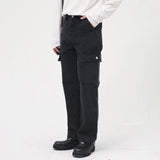 Wiaofellas  -  Mid-waist Retro Workwear Jeans Men's Loose Pockets Patchwork Straight Denim Long Pants  Spring New Trousers 2D1227