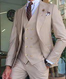 WIAOFELLAS  -  New Solid Color Men's Suit Peak Lapel Slim Fit Casual Set Groom Tailor Made Three Pieces (Blazer+Pants+Vest)