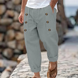 Wiaofellas  -  Men's Cotton Linen Casual Pants Loose Drawstring Beach Trousers