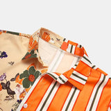 Wiaofellas  -  New Men's Beach Shirts Hot Sale Hawaiian Color Matching Striped Shirt Men Casual Oversized Short Sleeve Shirt Chemise Homme