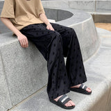 Wiaofellas  -  Summer Drape Ice Silk Casual Trousers Korean Style Fashion Letter Embroidered Loose Straight Wide Leg Mopping Pants 3XL