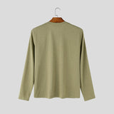 Wiaofellas  -  Men's T Shirt Solid Color V Neck Long Sleeve Loose Casual Men Clothes Streetwear Fashion Leisure Tee Tops For Man