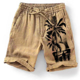 Wiaofellas  -  Beach Leisure Breathable Cotton Shorts For Men Summer Vintage Pattern Print Straight Shorts Mens Casual Loose Drawstring Shorts