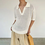 WIAOFELLAS  -  Summer New Men's Solid Color Hollow Short Sleeve T-shirt American Retro Fashion Trend Loose Simple Breathable Men's Tops