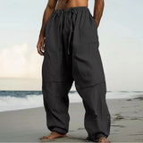 WIAOFELLAS  -  Spring Summer Men Cotton Linen Long Pants Drawstring Trousers Leisure Resort Trousers Men Thin Oversized Loose Straight Leg Pant