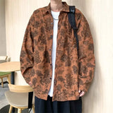 WIAOFELLAS  -  Corduroy Printed Long Sleeved Shirt for Men Hong Kong Style Retro Casual Versatile Shirt for Teenagers