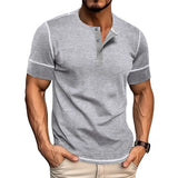 WIAOFELLAS  -  Summer Henry Collar T-Shirt for Men Solid Short Sleeve Button Casual Tshirt Fashion Tees Mens Clothing