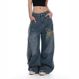 WIAOFELLAS  -  Summer New Men's Y2k Embroidered Straight Jeans American Retro Fashion Trend Street Hip-Hop Loose Niche Men's Bottoms