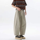 WIAOFELLAS  -  Simple Men's Casual Pants Drawstring Design Solid Color Bottom Elastic Waist Straight Wide Leg Loose Male Trousers