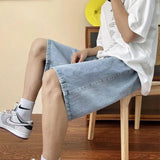 WIAOFELLAS  -  Summer Thin Denim Shorts Men's Hong Kong Style Brand Loose Straight Casual Mid-pants Versatile Wide-leg Five-point Pants Men