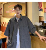 WIAOFELLAS  -  Trendy Men's Plaid Spliced Pocket Short Sleeve Loose Shirts Fashion Summer Lapel Single-breasted Blouses Male