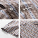 Wiaofellas  -  Spring Summer Fashion Cotton Shirt For Men Stripe Short Sleeve Loose Tops Streetwear Trendy Casual Loose Versatile Clothing