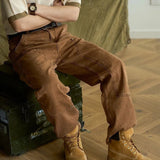 WIAOFELLAS Mens Autumn American Vintage Amekaki Jeans Loose Straight Solid Old Style Pants  New Hardcore Style Thick Wide Leg Pants