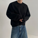 Wiaofellas  -  Korean Fashion Crewneck Sweatshirts For Men Casual Design Pullover Y2K Hoodies Solid Color Streetwear Long Sleeve Tops