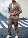 WIAOFELLAS  -  Trendy Mens Loose Two Piece Suits Vintage Pattern Printed Long Sleeve Shirt And Pants Sets Men Spring Autumn Casual Outfits