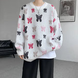 WIAOFELLAS  -  Autumn Winter Butterfly Jacquard Pattern Sweater New Popular Casual Round Neck Contrast Color Knitted Men's Knitwear Pullover