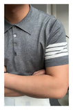 WIAOFELLAS  -  Fashionable temperament lapel polo shirt casual slim fit white short-sleeved knitted sweater high elasticity and comfort