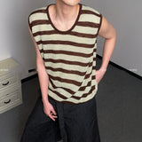 Wiaofellas  -  Loose Fit Striped Knitted Vest Sleeveless Beach Vacation Casual Top for Men And Women Summer Leisure Style Color Block Design