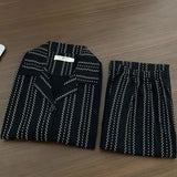 WIAOFELLAS  -  Comfy Milk Silk Loungewear Stylish Men's Fall Winter Pajama Set Striped Plaid Print Color Matching Lapel Single-breasted Long