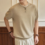 Wiaofellas  -  Summer Fake Two Knitted T-shirts for Men Business Casual Knitwear Men's Polo Shirt Short Sleeve Streetwear Tshirts Men Clothing