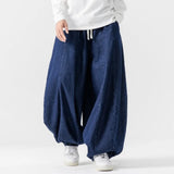Wiaofellas  -  New Men's Pants Large Japanese Retro Loose Haren Straight Leg Pants Hong Kong Style Wide Leg Cowboy Lantern Pants