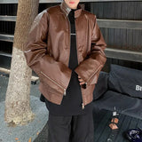 WIAOFELLAS  -  Spring Autumn New Men's Solid Color PU Leather Jacket Outerwear American Retro Fashion Trend High Street Casual Men's Tops