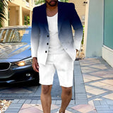 Wiaofellas  -  Mens Clothing Summer Single-Breasted Outfits Men Business Office Short Pants Suit Fashion Casual Long Sleeve Two Piece Sets