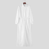 WIAOFELLAS  -  Men Jumpsuits Striped Lapel Long Sleeve Drawstring Joggers Rompers Streetwear Loose Fashion Casual Male Overalls Pants