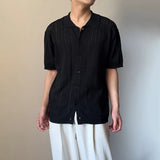 WIAOFELLAS  -  Fashion Men's Knit Hollow Out Texture Solid Color Shirts Trendy Single-breasted Lapel Casual Tops Male Summer