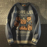 Wiaofellas  -  Japanese Vintage Bear Sweater Women Loose Wear Slouchy Top Quality Couples Oversized Knitting Sweater Y2k Pullover