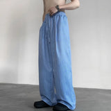 WIAOFELLAS  -  Korean light color vertical stripe pants patchwork checkered trousers couple casual grunge wide leg pants for outerwear