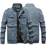 Wiaofellas  -  Brand Clothing Tactical Jeans Jacket Men Casual Vintage Solid Stand Collar Denim Bomber Jackets Streetwear Cotton