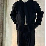 WIAOFELLAS  -  Japanese retro round neck solid color versatile cardigan sweater men's autumn and winter casual loose lazy style jacket